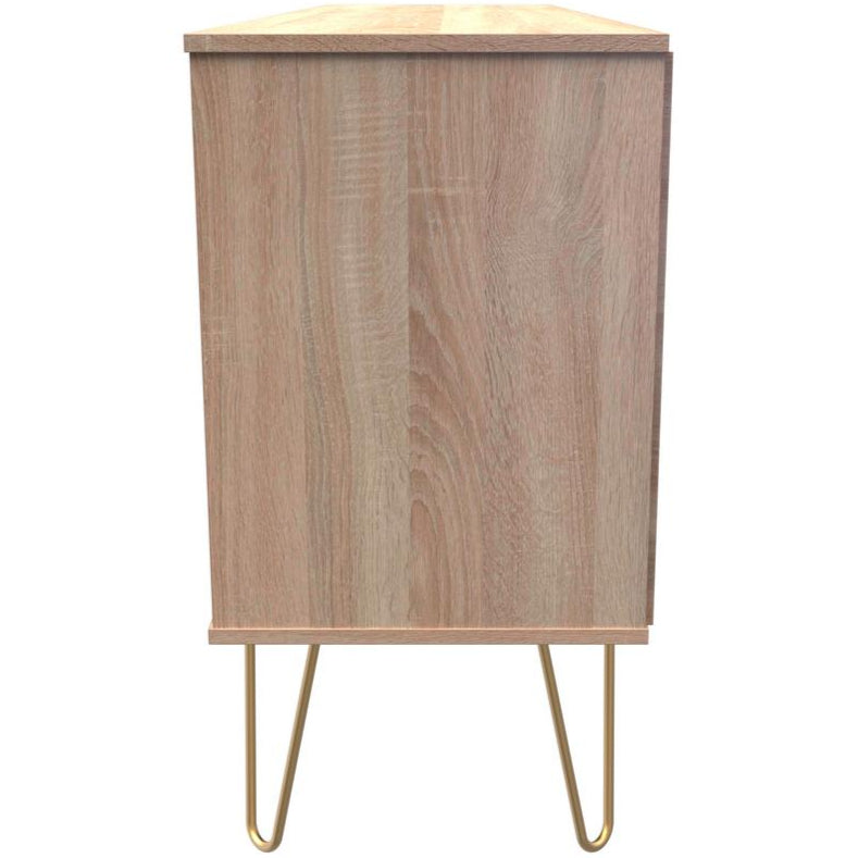 Linear 6 Drawer Open Shelf TV Unit with Gold Hairpin Legs