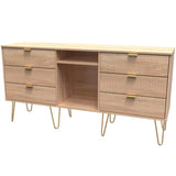 Linear 6 Drawer Open Shelf TV Unit with Gold Hairpin Legs