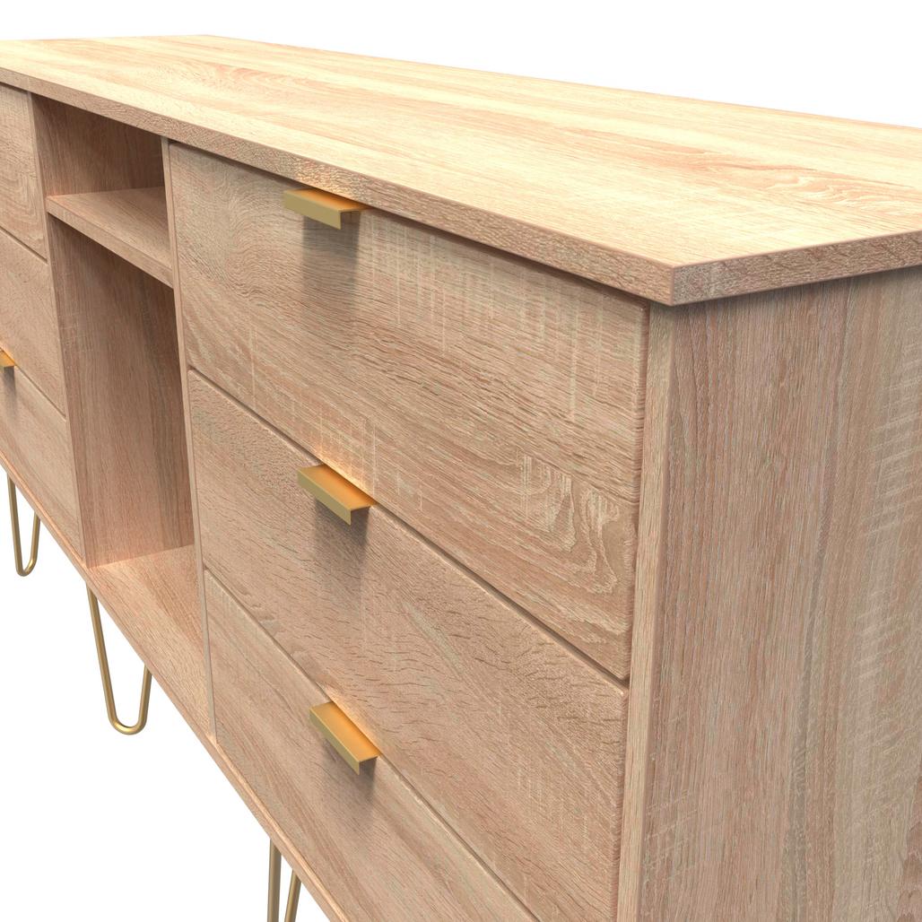 Linear 6 Drawer Open Shelf TV Unit with Gold Hairpin Legs