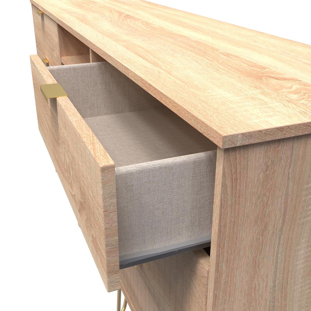 Linear 6 Drawer Open Shelf TV Unit with Gold Hairpin Legs