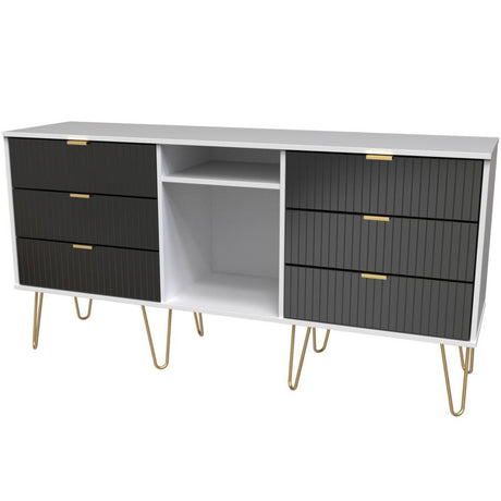 Linear 6 Drawer Open Shelf TV Unit with Gold Hairpin Legs