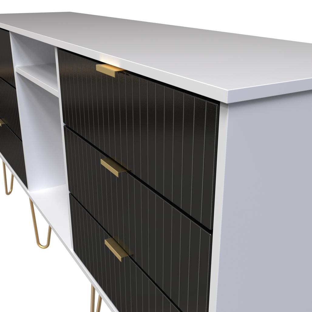 Linear 6 Drawer Open Shelf TV Unit with Gold Hairpin Legs