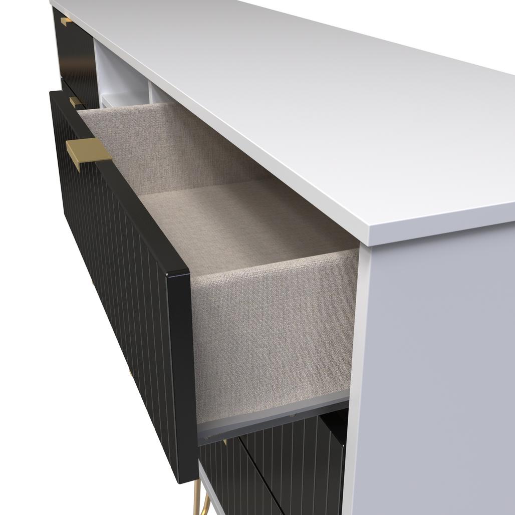 Linear 6 Drawer Open Shelf TV Unit with Gold Hairpin Legs