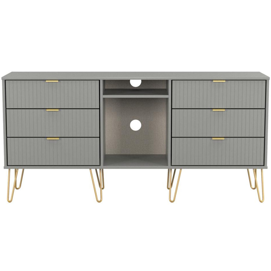 Linear 6 Drawer Open Shelf TV Unit with Gold Hairpin Legs