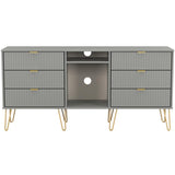 Linear 6 Drawer Open Shelf TV Unit with Gold Hairpin Legs