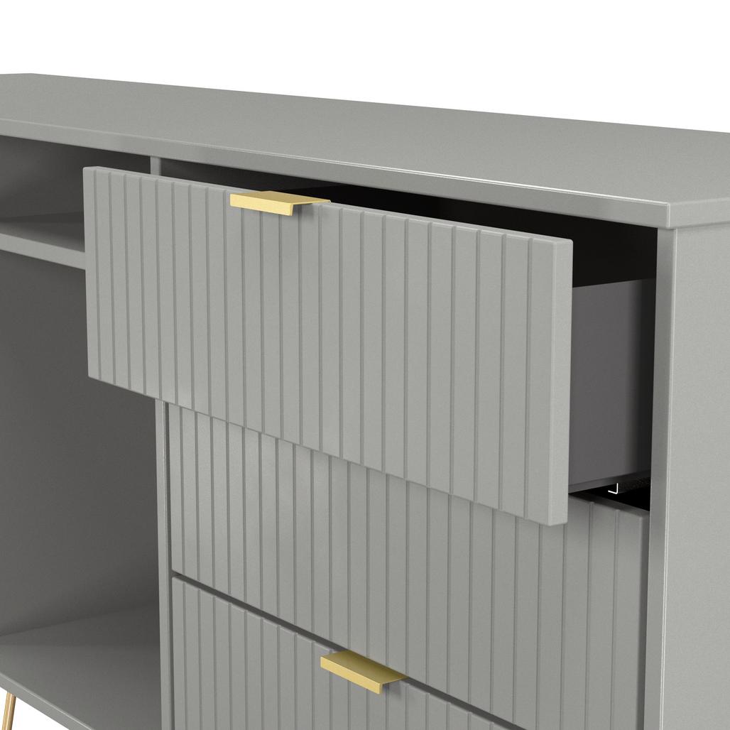 Linear 6 Drawer Open Shelf TV Unit with Gold Hairpin Legs