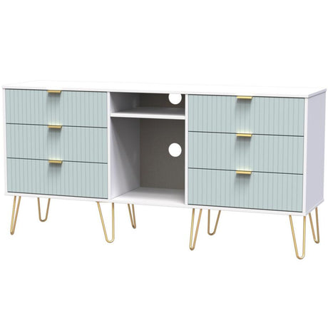 Linear 6 Drawer Open Shelf TV Unit with Gold Hairpin Legs