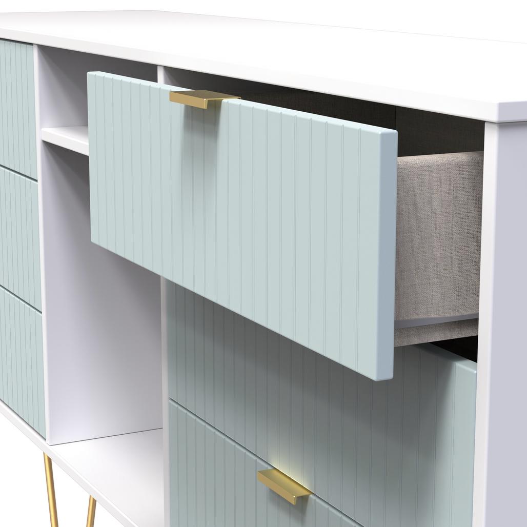 Linear 6 Drawer Open Shelf TV Unit with Gold Hairpin Legs