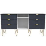 Linear 6 Drawer Open Shelf TV Unit with Gold Hairpin Legs
