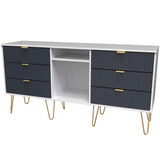 Linear 6 Drawer Open Shelf TV Unit with Gold Hairpin Legs
