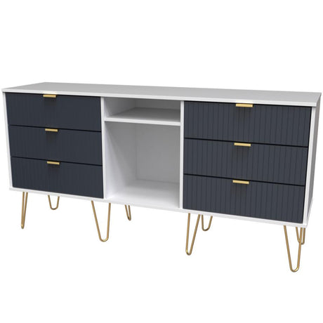 Linear 6 Drawer Open Shelf TV Unit with Gold Hairpin Legs