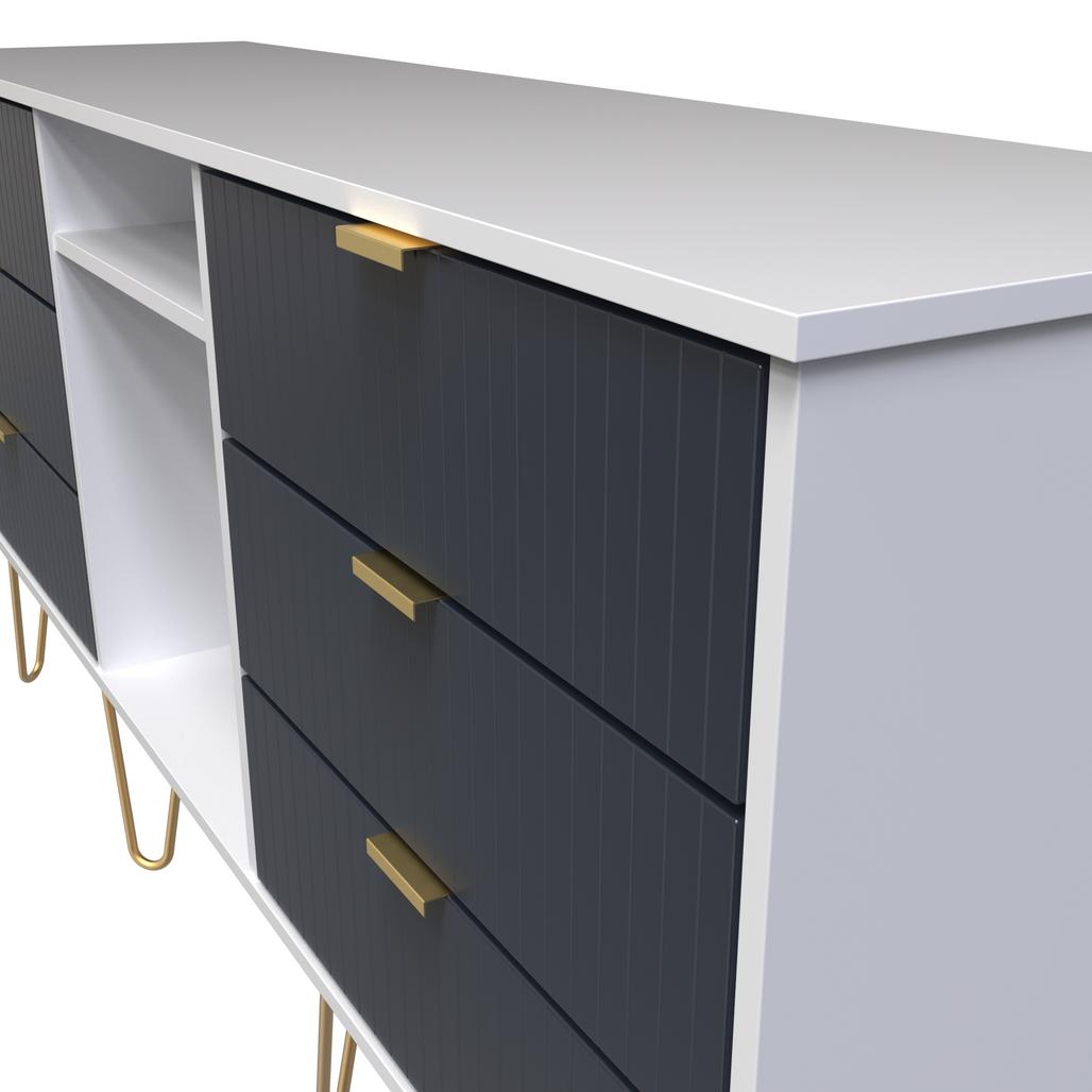 Linear 6 Drawer Open Shelf TV Unit with Gold Hairpin Legs