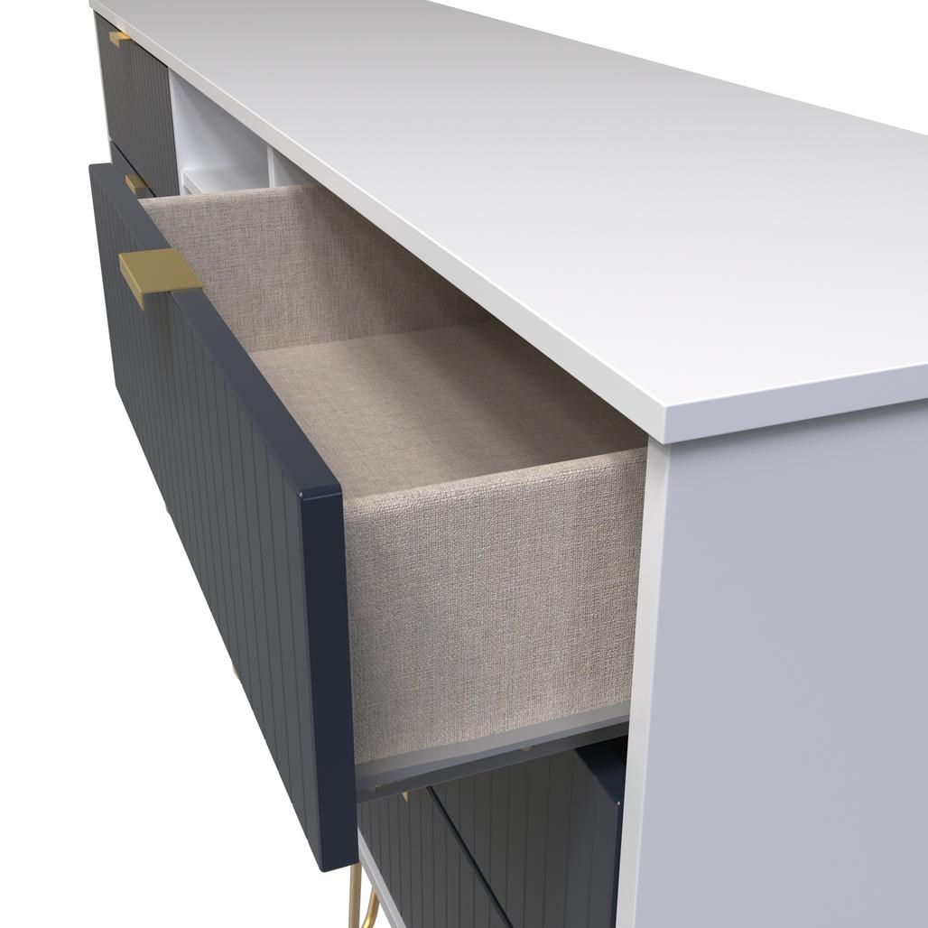 Linear 6 Drawer Open Shelf TV Unit with Gold Hairpin Legs