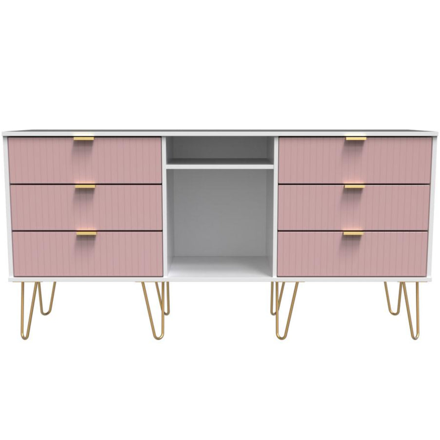 Linear 6 Drawer Open Shelf TV Unit with Gold Hairpin Legs