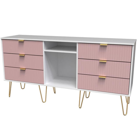 Linear 6 Drawer Open Shelf TV Unit with Gold Hairpin Legs
