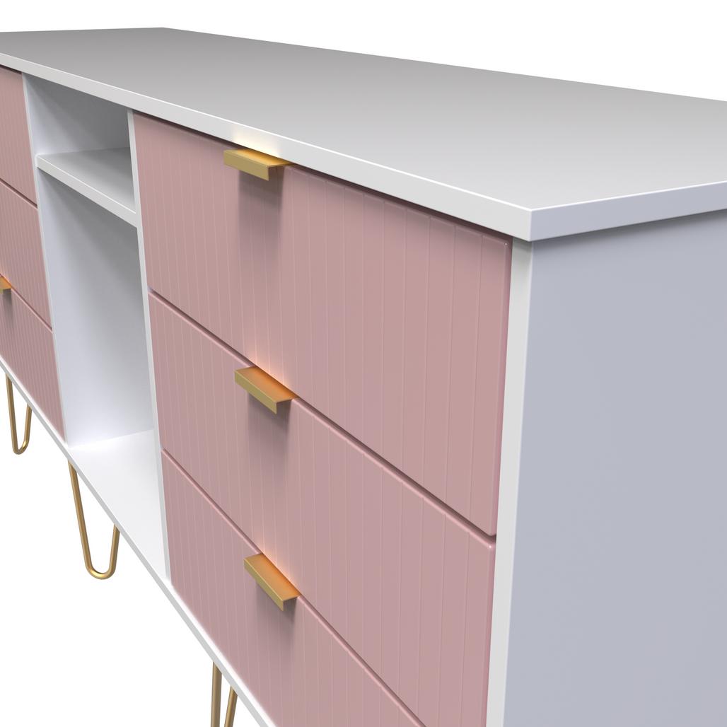 Linear 6 Drawer Open Shelf TV Unit with Gold Hairpin Legs