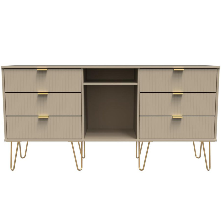 Linear 6 Drawer Open Shelf TV Unit with Gold Hairpin Legs