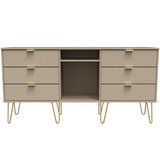 Linear 6 Drawer Open Shelf TV Unit with Gold Hairpin Legs