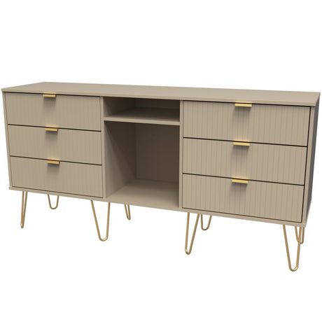 Linear 6 Drawer Open Shelf TV Unit with Gold Hairpin Legs