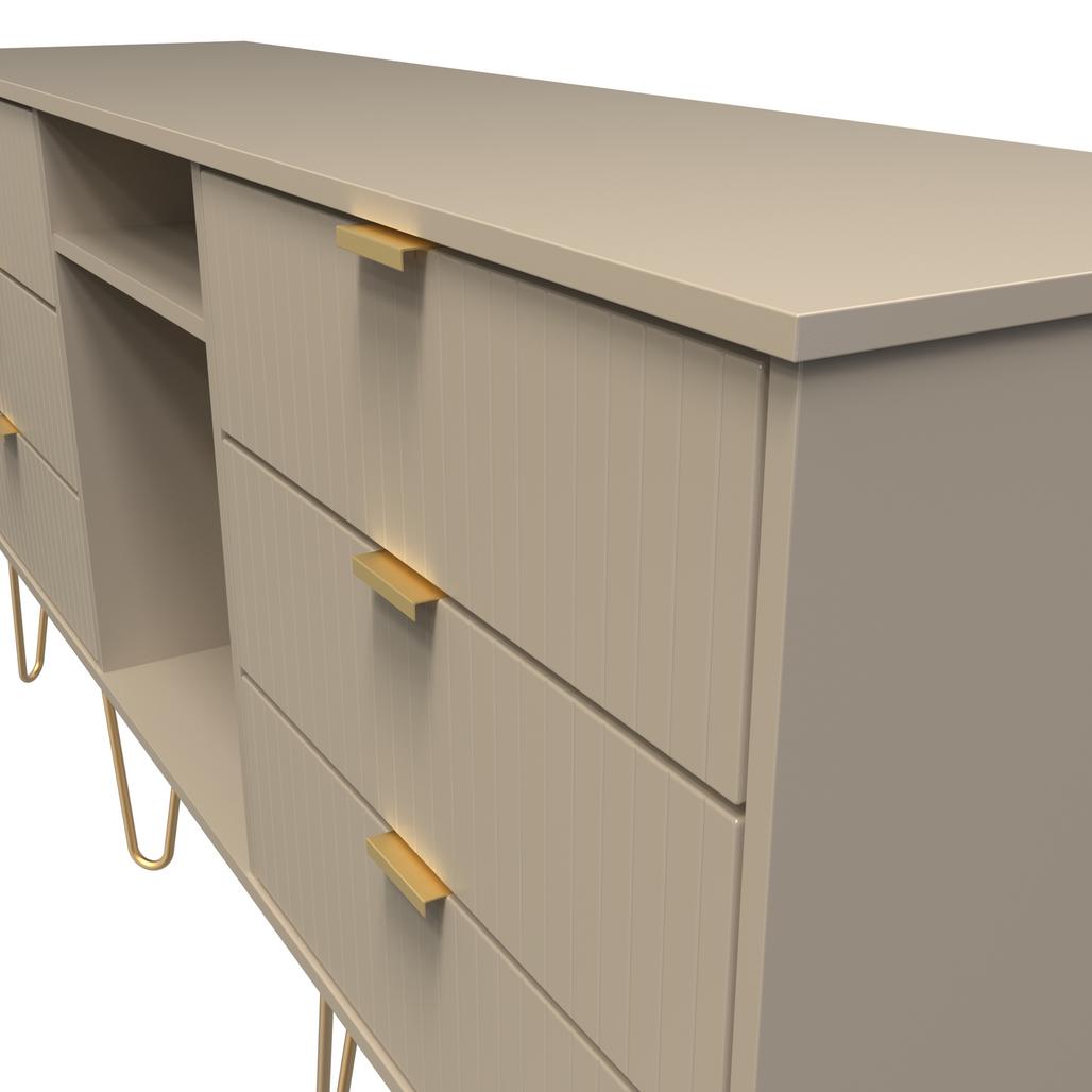 Linear 6 Drawer Open Shelf TV Unit with Gold Hairpin Legs