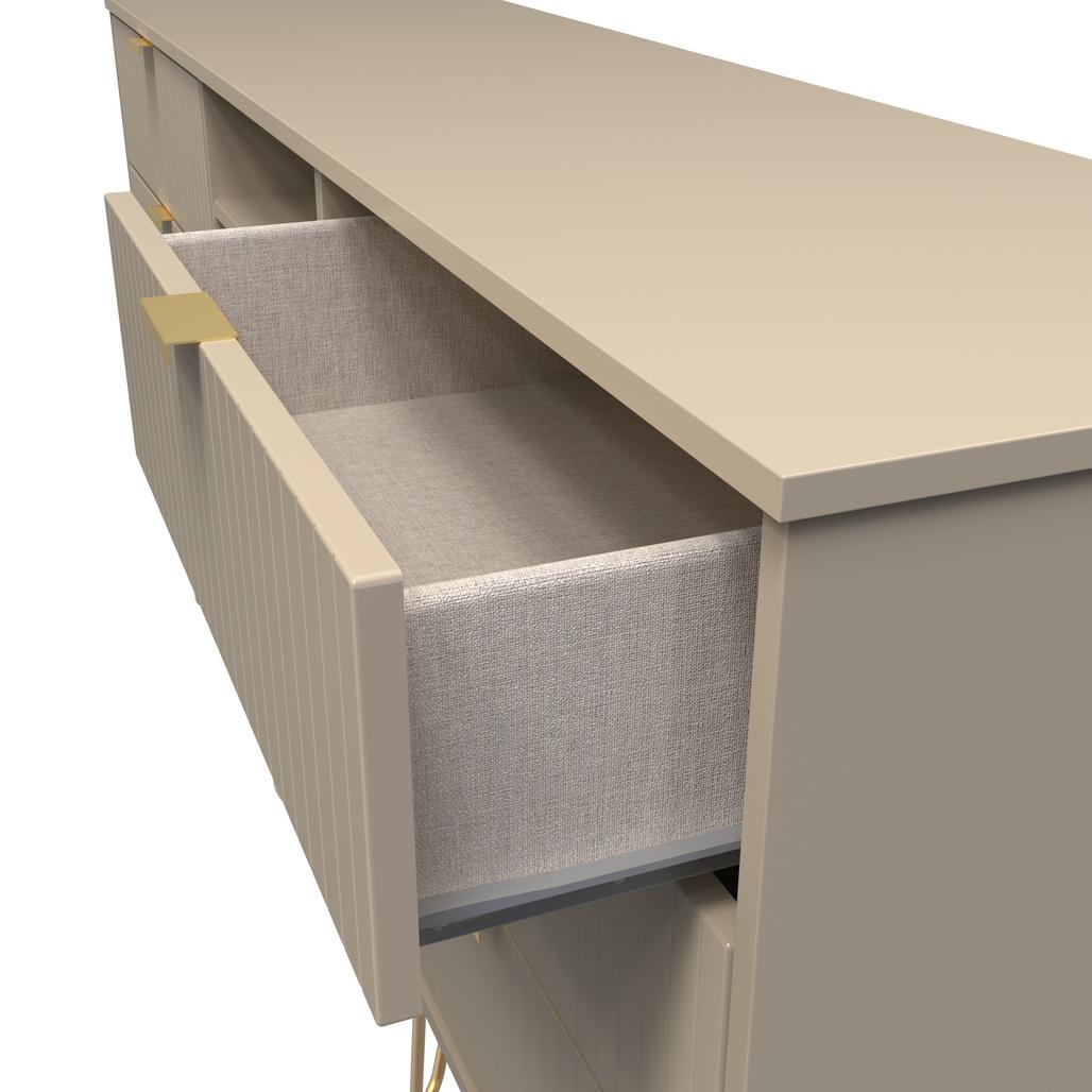 Linear 6 Drawer Open Shelf TV Unit with Gold Hairpin Legs