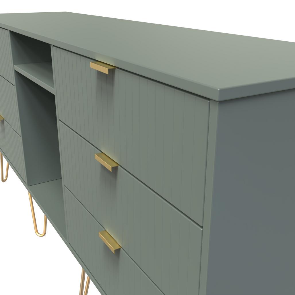 Linear 6 Drawer Open Shelf TV Unit with Gold Hairpin Legs