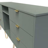 Linear 6 Drawer Open Shelf TV Unit with Gold Hairpin Legs