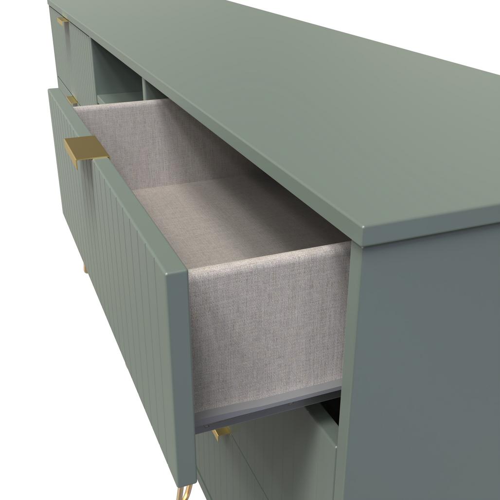 Linear 6 Drawer Open Shelf TV Unit with Gold Hairpin Legs