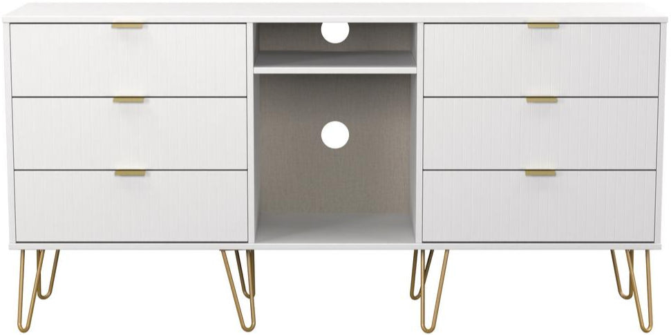 Linear 6 Drawer Open Shelf TV Unit with Gold Hairpin Legs