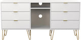 Linear 6 Drawer Open Shelf TV Unit with Gold Hairpin Legs