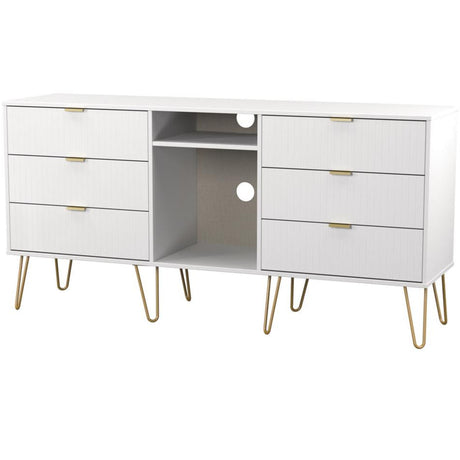 Linear 6 Drawer Open Shelf TV Unit with Gold Hairpin Legs