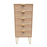 Linear 5 Drawer Bedside Cabinet with Gold Hairpin Legs