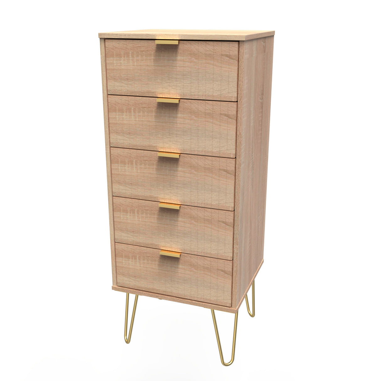 Linear 5 Drawer Bedside Cabinet with Gold Hairpin Legs