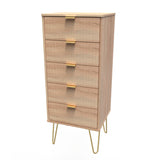 Linear 5 Drawer Bedside Cabinet with Gold Hairpin Legs