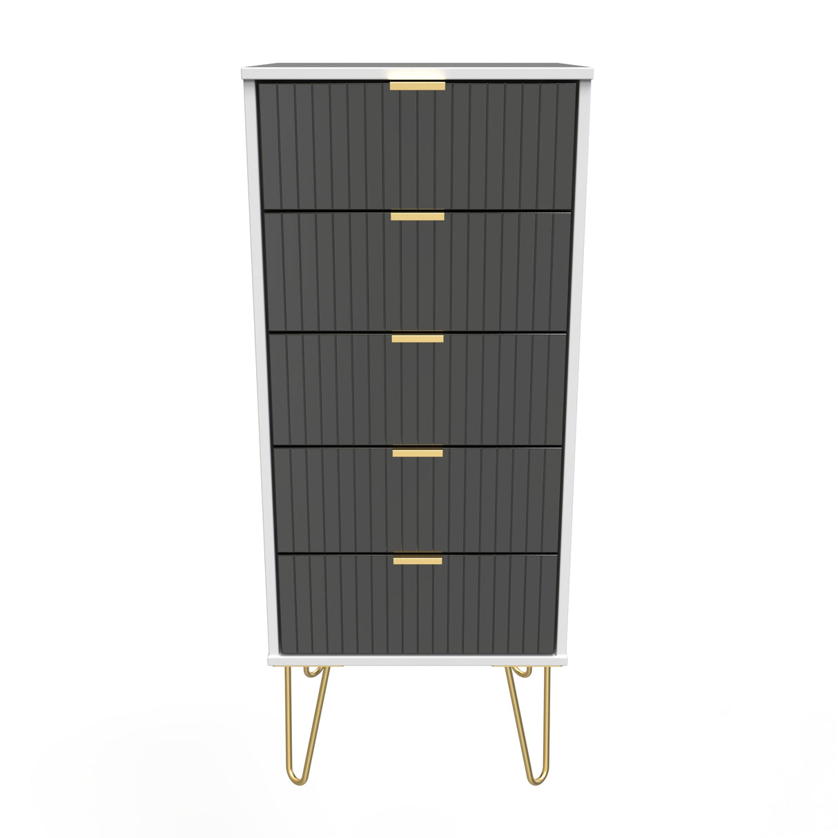 Linear 5 Drawer Bedside Cabinet with Gold Hairpin Legs