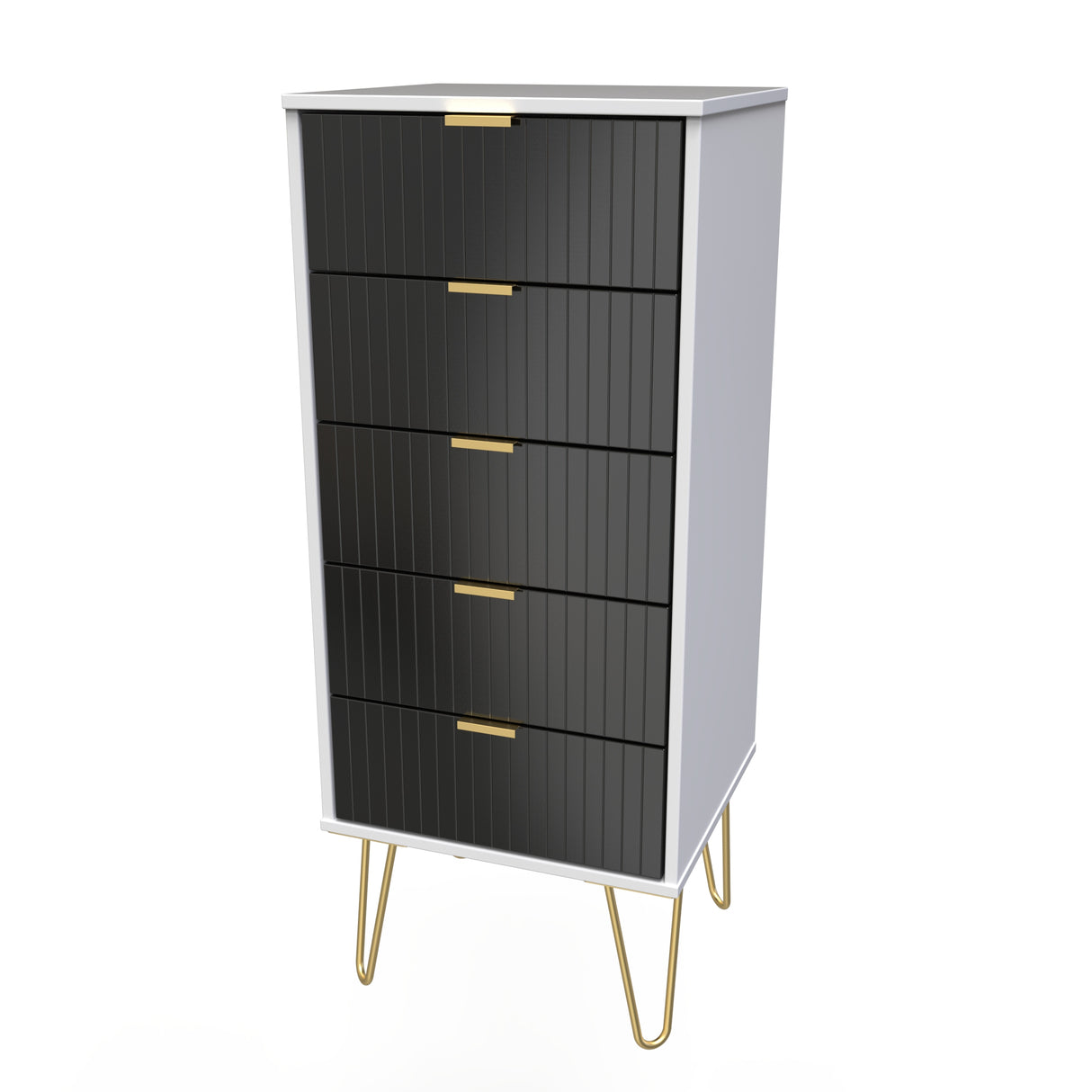 Linear 5 Drawer Bedside Cabinet with Gold Hairpin Legs