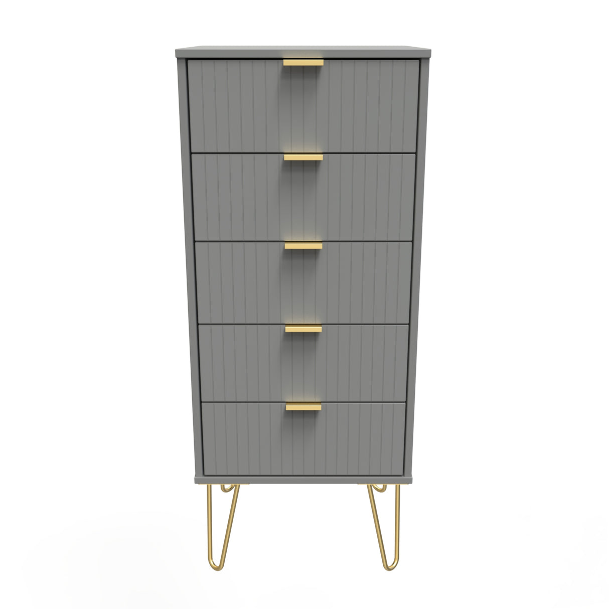 Linear 5 Drawer Bedside Cabinet with Gold Hairpin Legs