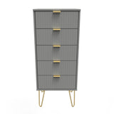 Linear 5 Drawer Bedside Cabinet with Gold Hairpin Legs