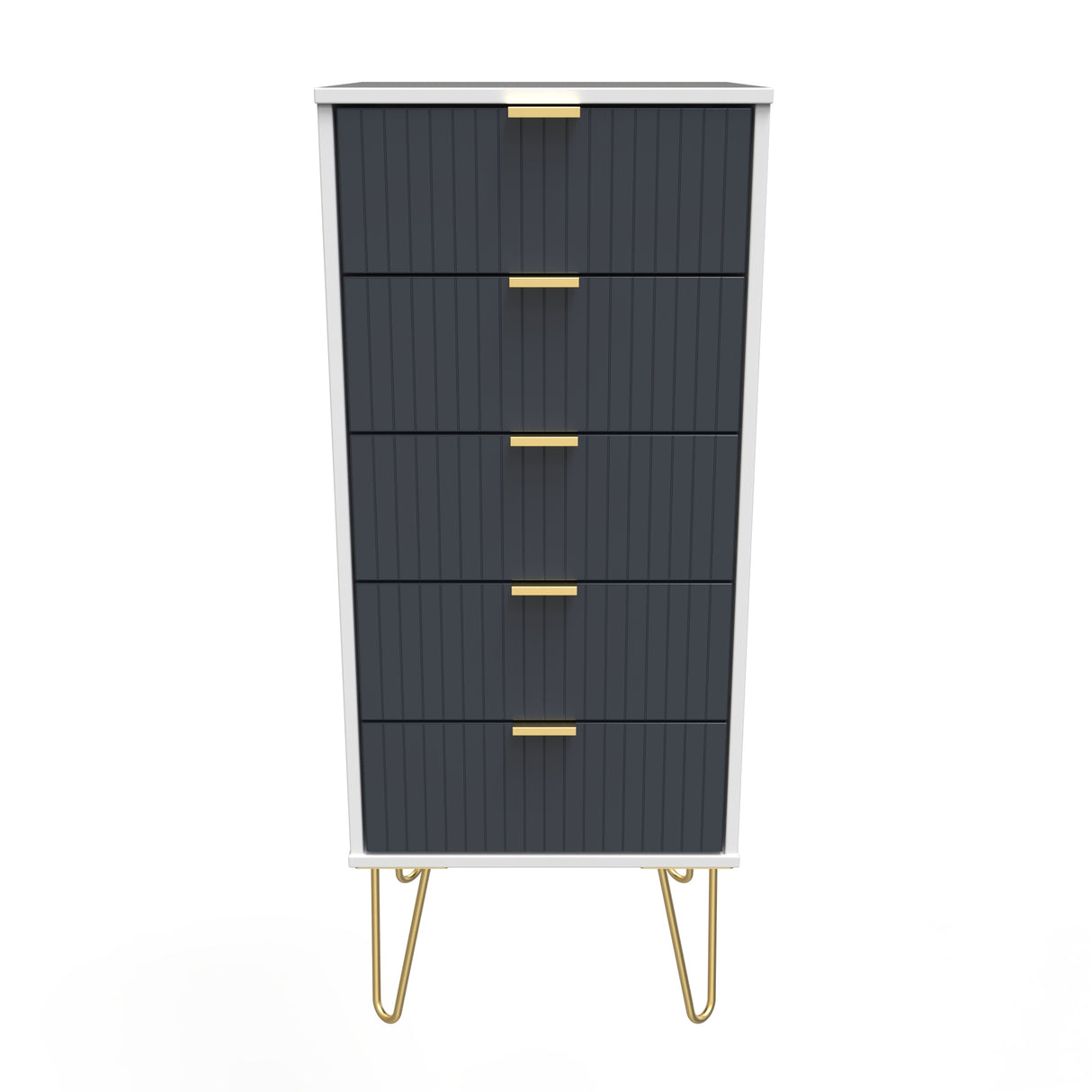 Linear 5 Drawer Bedside Cabinet with Gold Hairpin Legs