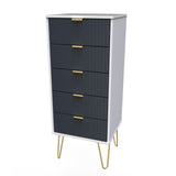 Linear 5 Drawer Bedside Cabinet with Gold Hairpin Legs