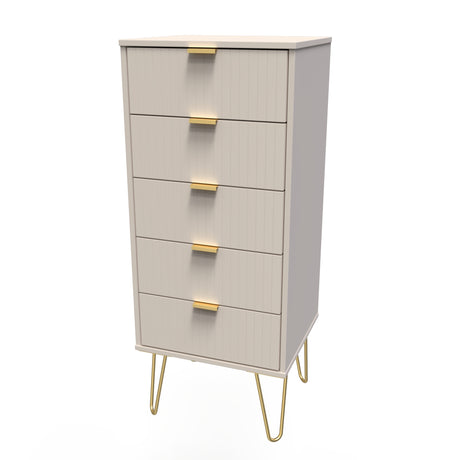 Linear 5 Drawer Bedside Cabinet with Gold Hairpin Legs