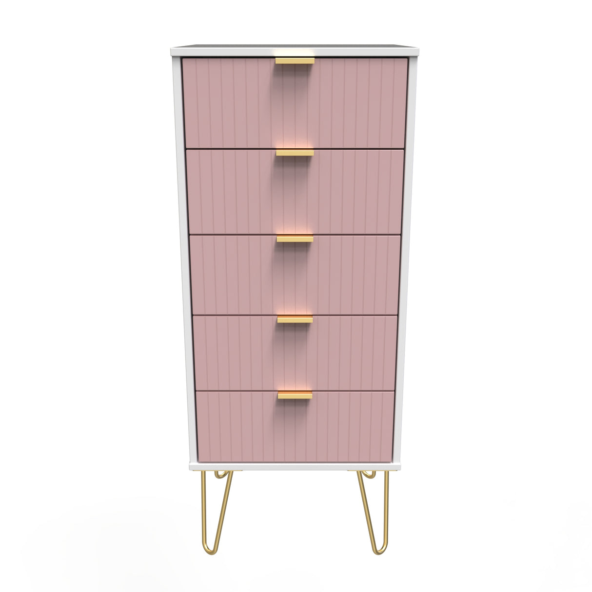 Linear 5 Drawer Bedside Cabinet with Gold Hairpin Legs