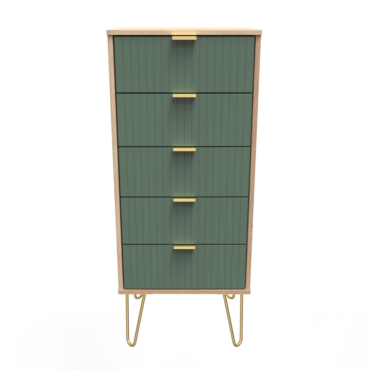 Linear 5 Drawer Bedside Cabinet with Gold Hairpin Legs