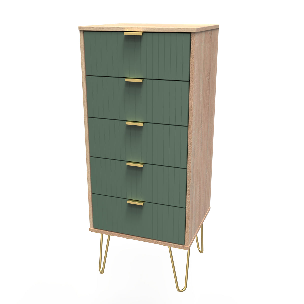 Linear 5 Drawer Bedside Cabinet with Gold Hairpin Legs