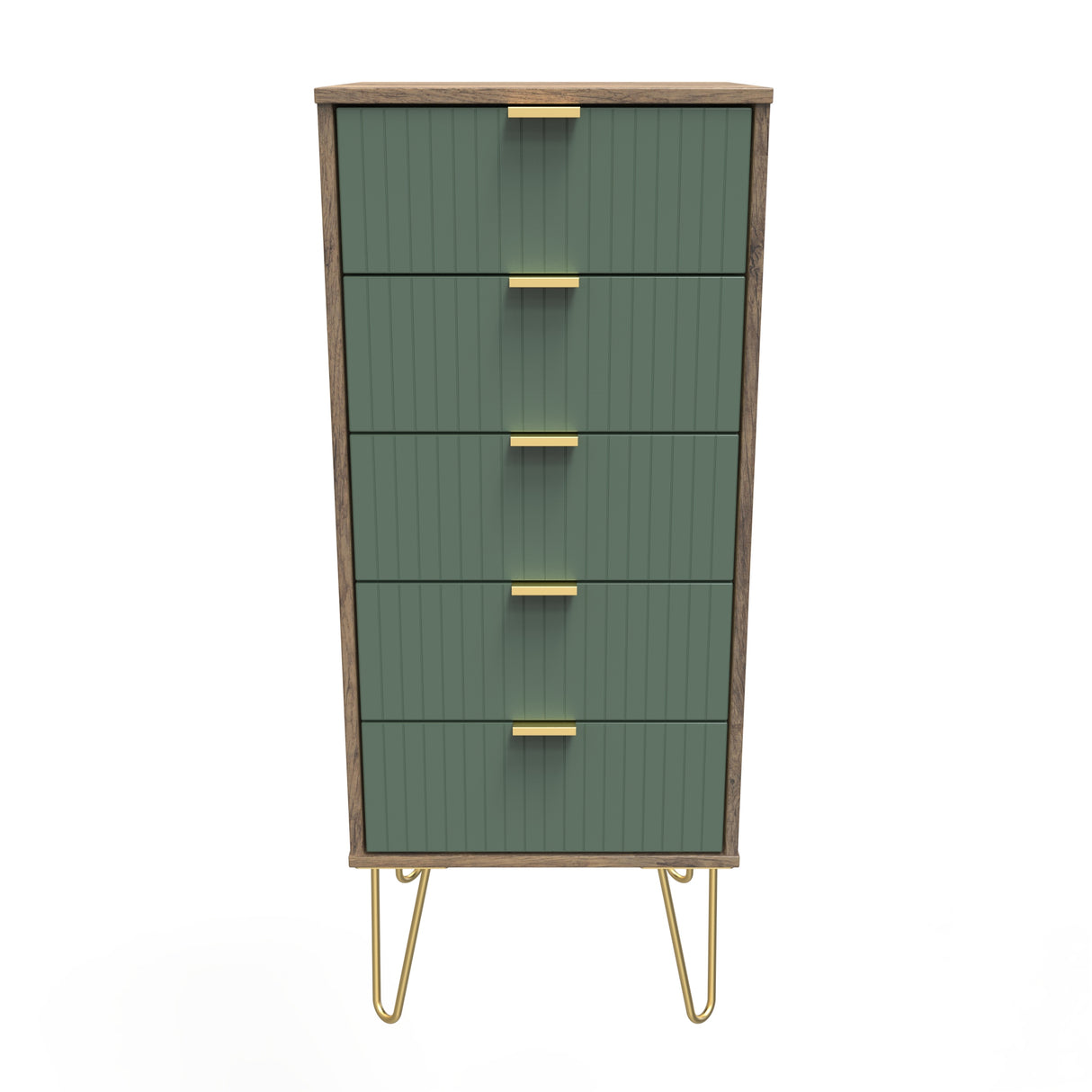 Linear 5 Drawer Bedside Cabinet with Gold Hairpin Legs