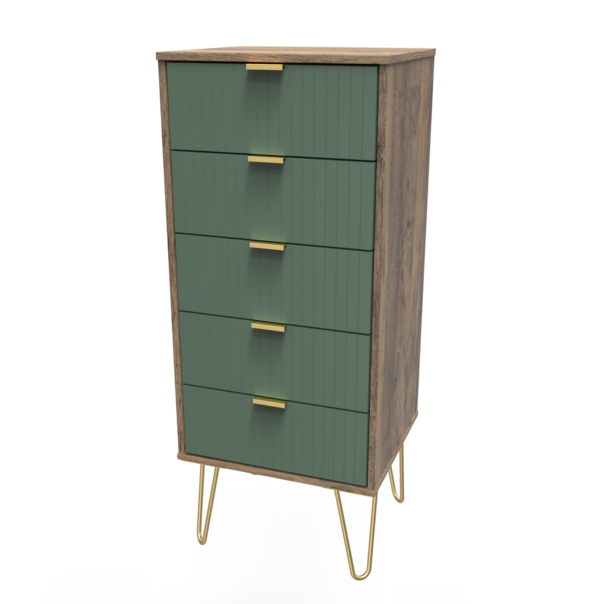 Linear 5 Drawer Bedside Cabinet with Gold Hairpin Legs