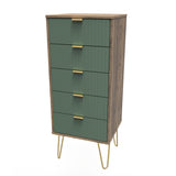 Linear 5 Drawer Bedside Cabinet with Gold Hairpin Legs