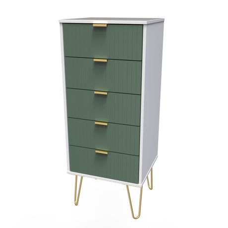 Linear 5 Drawer Bedside Cabinet with Gold Hairpin Legs