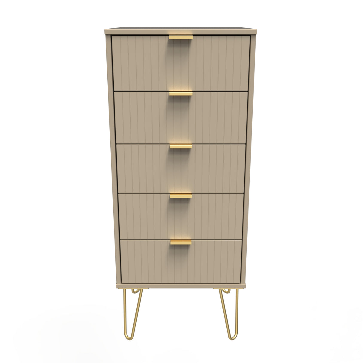 Linear 5 Drawer Bedside Cabinet with Gold Hairpin Legs