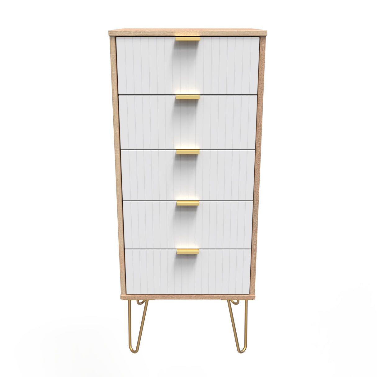 Linear 5 Drawer Bedside Cabinet with Gold Hairpin Legs